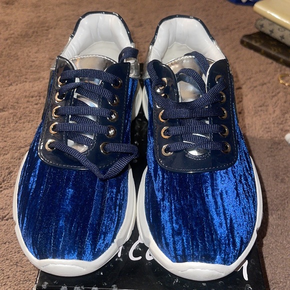 MOSCHINÓ SIZE EU 36 NEW SNEAKERS TENNIS SHOES ROYAL DEEP BLUE VELVET 💙 - Picture 8 of 10